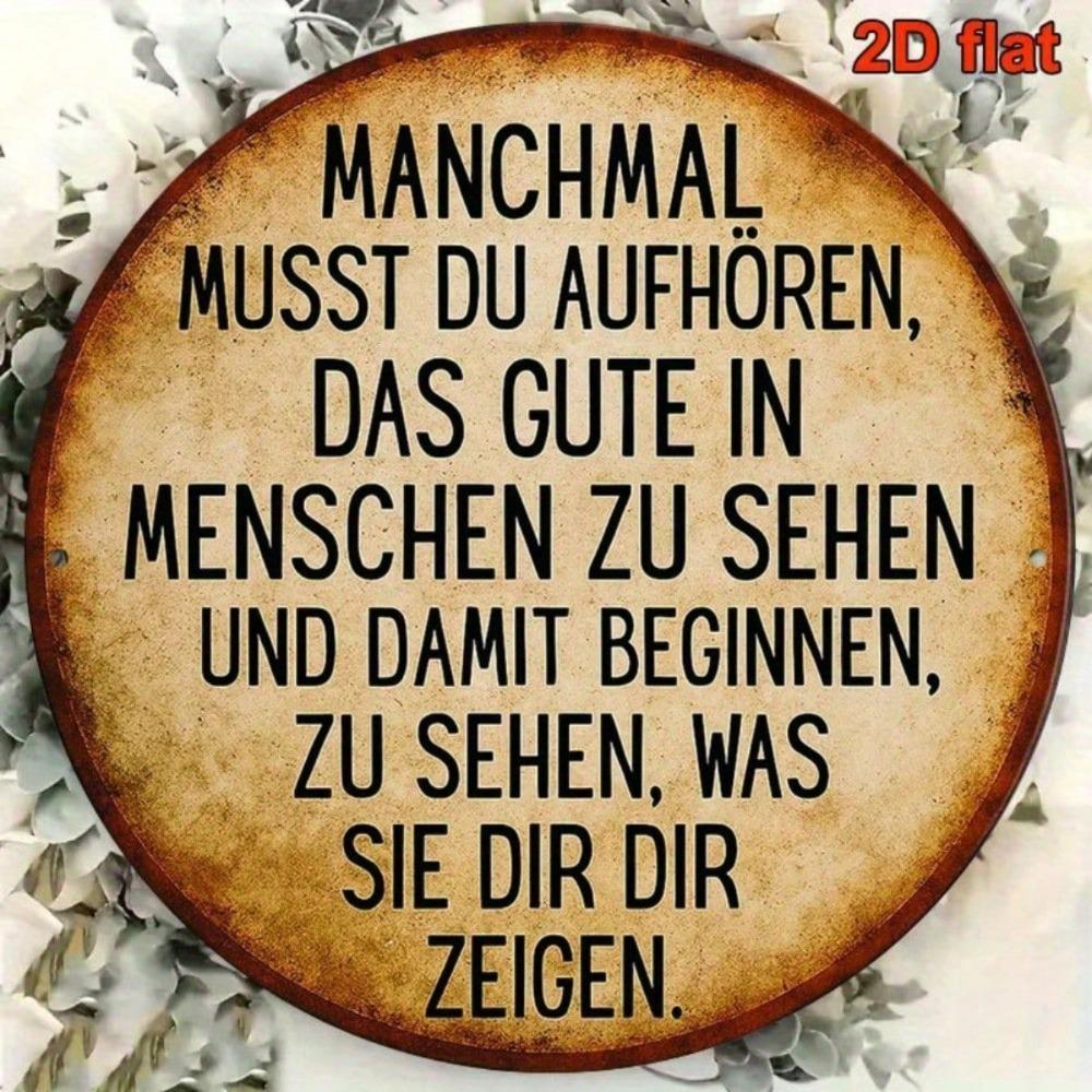 Vintage Metal Wall Art Round Sign German Quote Decor for Living Room