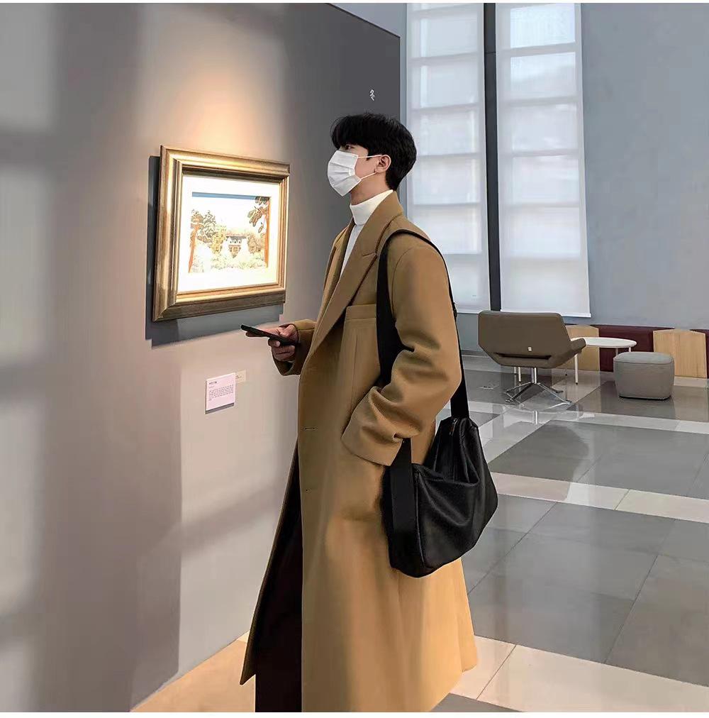 Men's Korean Style Long Wool Overcoat - Winter Casual Thickened Trench Coat Trend
