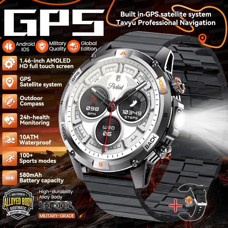2026 New Adult Outdoor GPS Sport Smart Watch Altimeter Barometer 10ATM Waterproof 580mAh Battery Bluetooth Call Men AMOLED Smartwatch