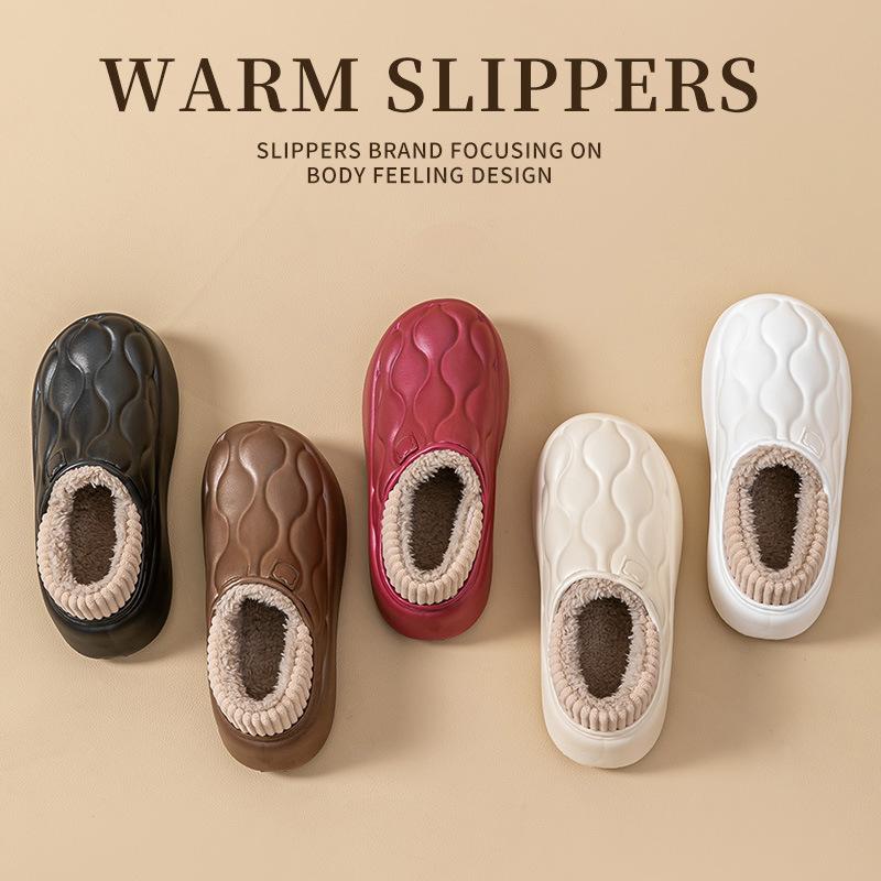 Waterproof cotton slippers 2025 autumn wear non-slip thick-soled velvet office bag and warm slippers