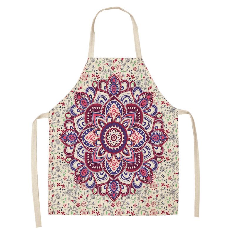 Home Cooking Baking Kitchen Apron Mandala Print Kitchen Apron Women's Coffee Shop Cleaning Accessories Cotton Linen Bib