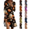 Long  Sleeve Dress For Women Casual Loose Fit Print Dress With Pockets