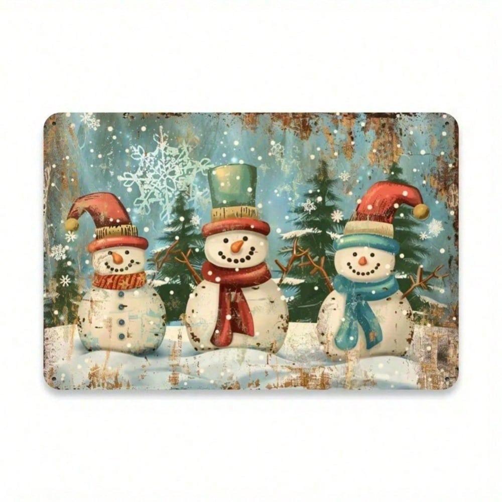 Vintage Snowman Metal Sign Iron Wall Art Rustic Tin Painting Decor for Home Garage Cafe Indoor Outdoor