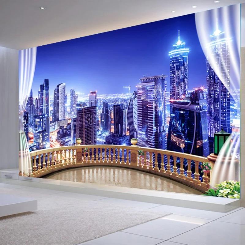 

3d Wallpaper City Building Night Landscape Photo Wall Mural Living Room Bedroom Background Wall Papers 200 cm(W) x 140 cm(H)