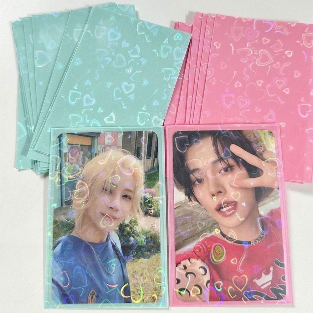 50Pcs Card Sleeves Laser Heart Shaped Card Films Trendy Kpop Photocard Holder  Kpop Idol Cards