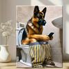 Unique Style Solid Canvas Humorous German Shepherd Dog Bathroom Wall Art, Indoor and Outdoor Home Decoration