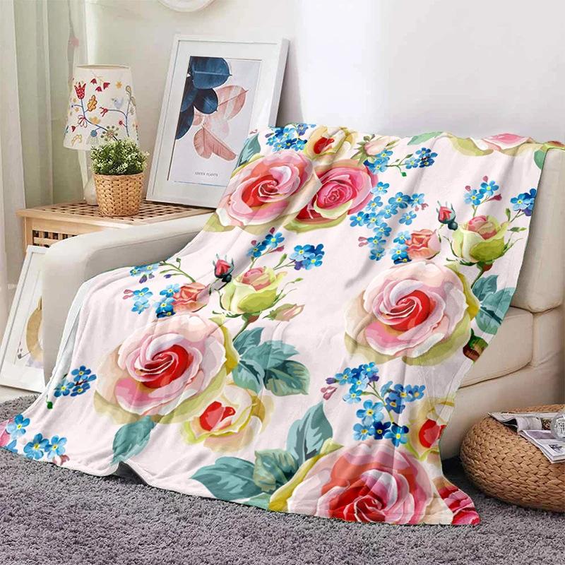 Pink Rose Flowers Printed Blanket for Sofa Bed Travel Camping Living Room Office Conditioning Blanket for All Seasons Gifts