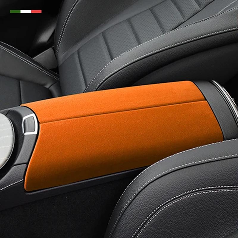 Top Suede Car Armrest Box Lid Cover For Mercedes Benz E-Class 2016- Central Control Protection Pad Interiors Moulding Trim