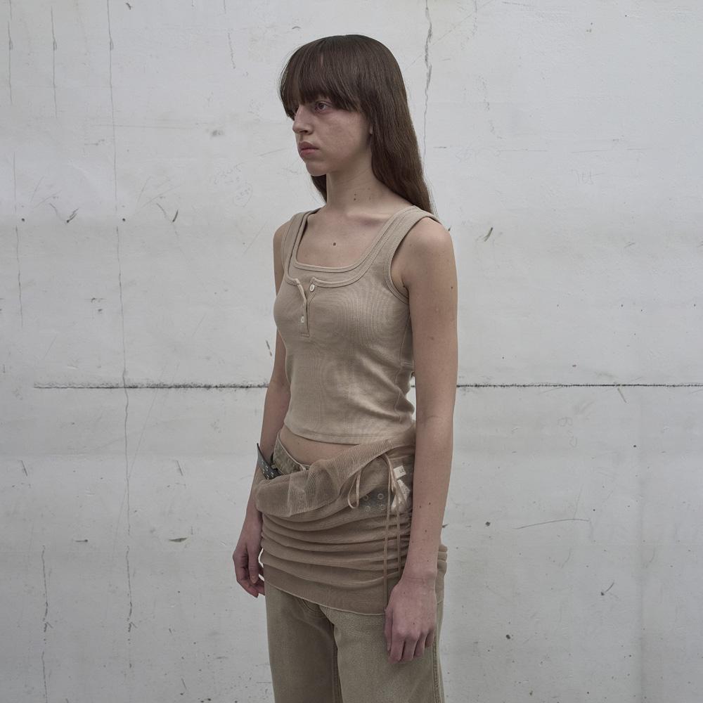 Lcdc Tm Sheer Frill Layered Knit Skirt (Beige)