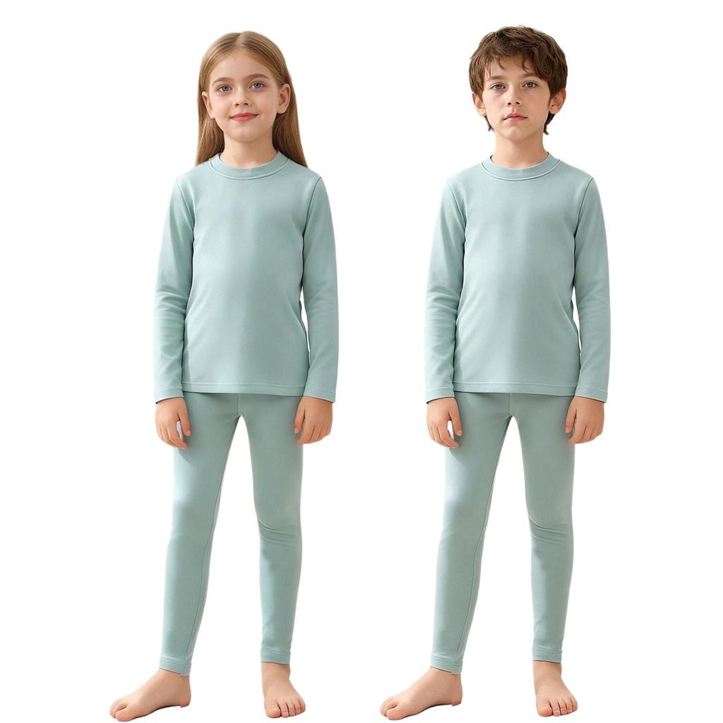 Dětská termo prádlová souprava o 2 kusech: Teplý kulatý výstřih s dlouhým rukávem a legíny s elastickým pasem pro dívky a chlapce Zimní oblečení na spaní