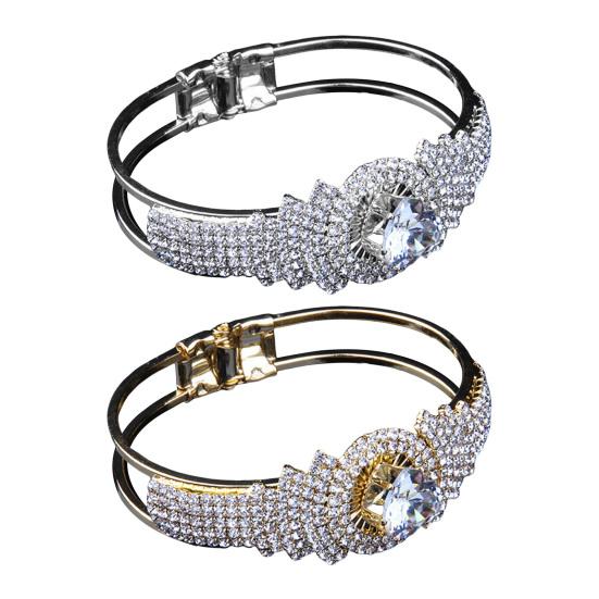 Women Bangle with Buckle Opening Closing Design, Sparkling Cubic Zirconia Bracelet, Formal Wear Wrist Accessory