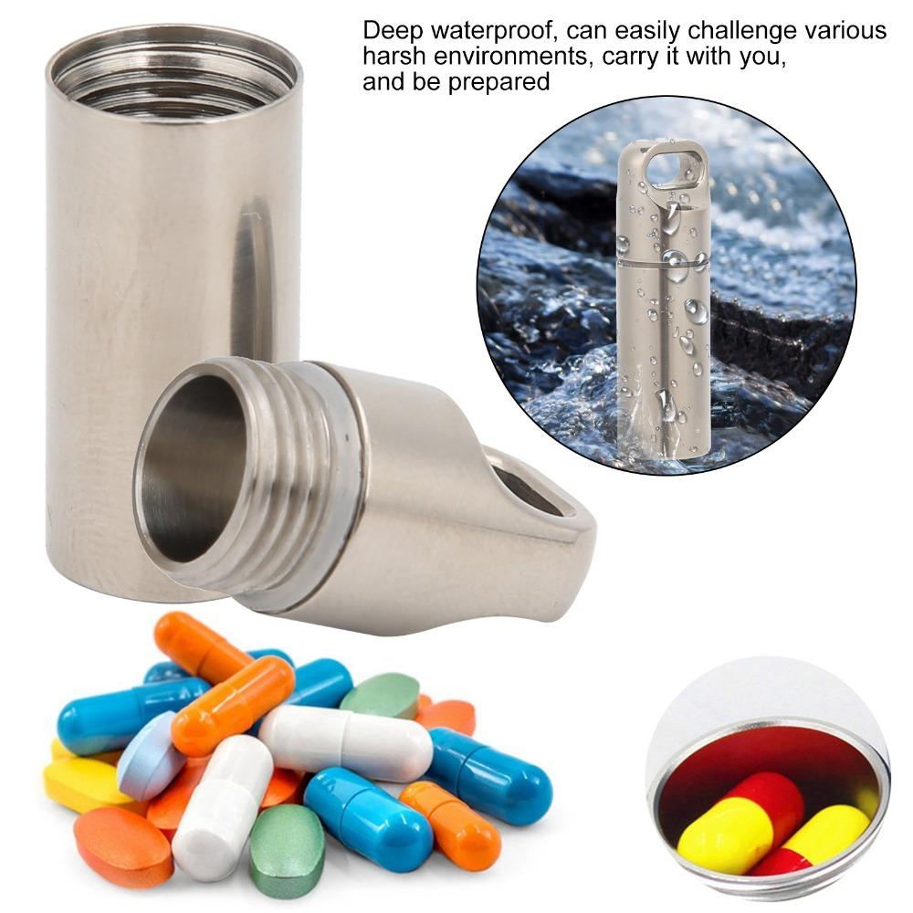 2 Pcs Mini Waterproof Pill Case Stainless Steel Pill Case Keychain Durable Pill Case Travelling S