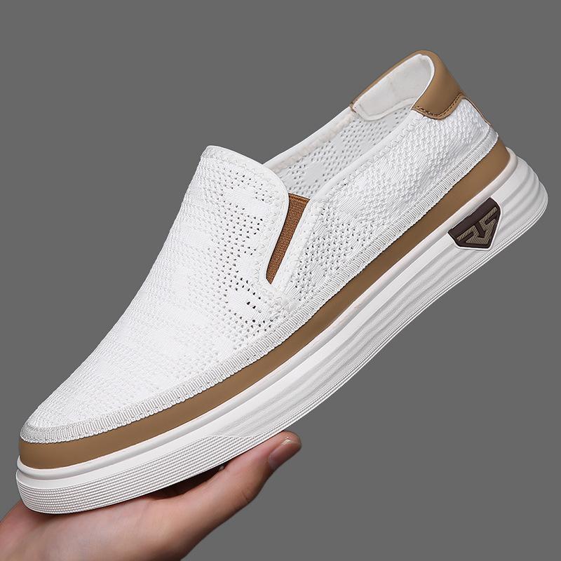 2025 summer men's shoes thin punched white shoes casual leather shoes trend low top thick sole breathable hollow hole shoes