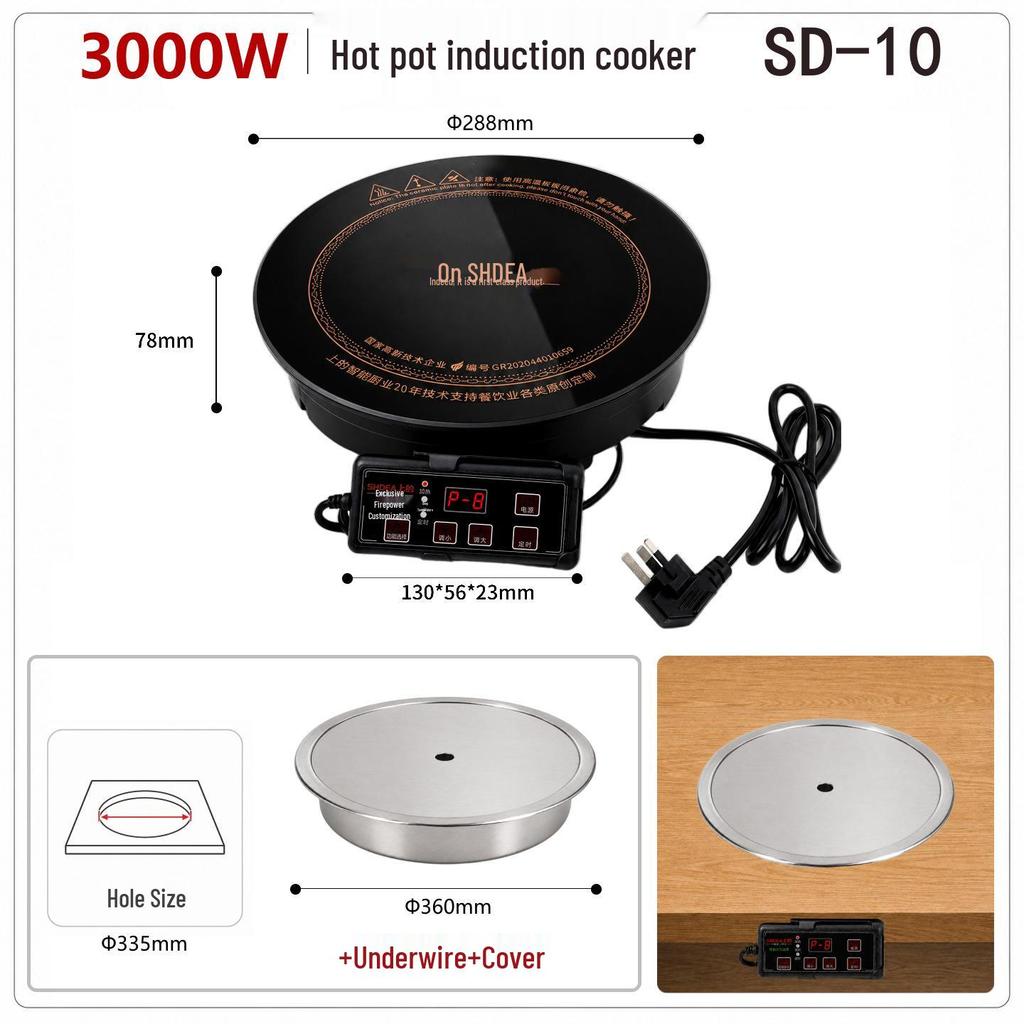 Leistungsstarker Induktions-Hot-Pot-Kocher für Hotels und Restaurants, Eingebaut 2000W/3000W, Kundenspezifisches Logo, Rundes Design.