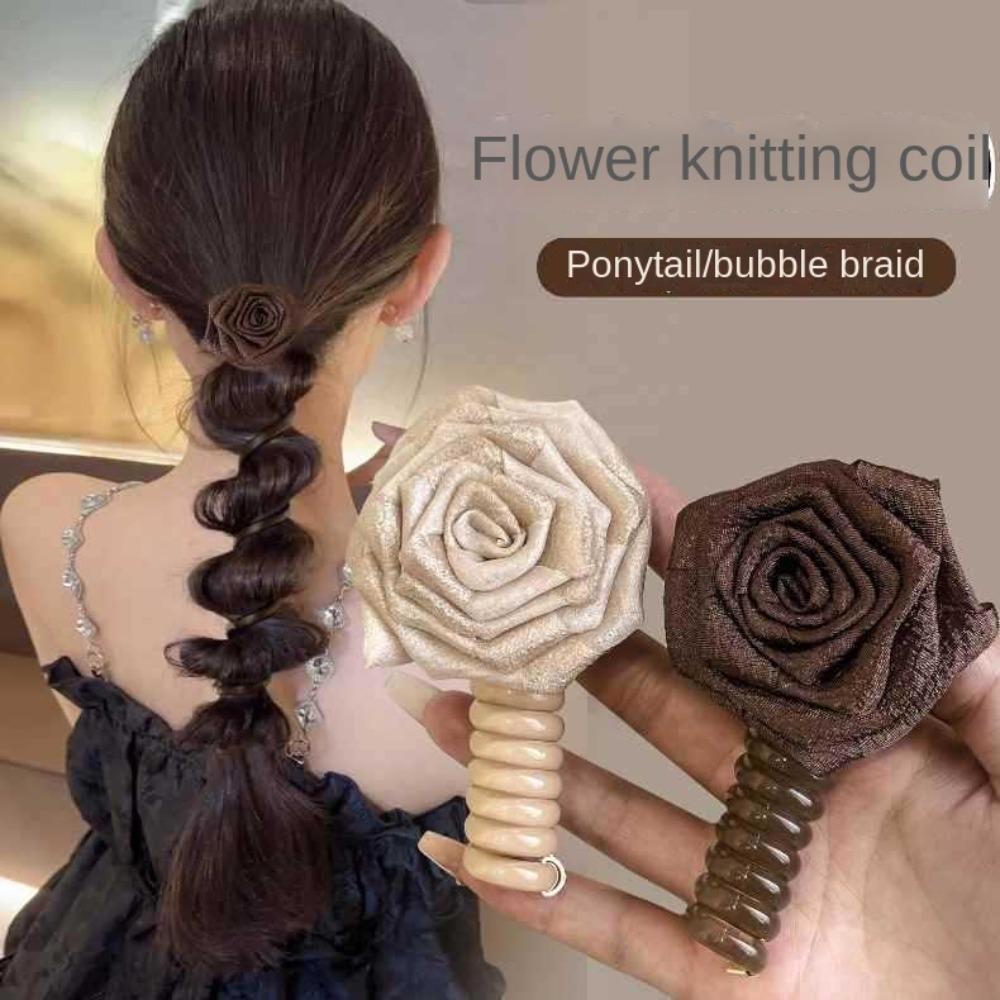 

Sweet Flower Telephone Line Hair Loop Spiral Coil Head Rope Ponytail Rose Ponytail Head Rope Woman