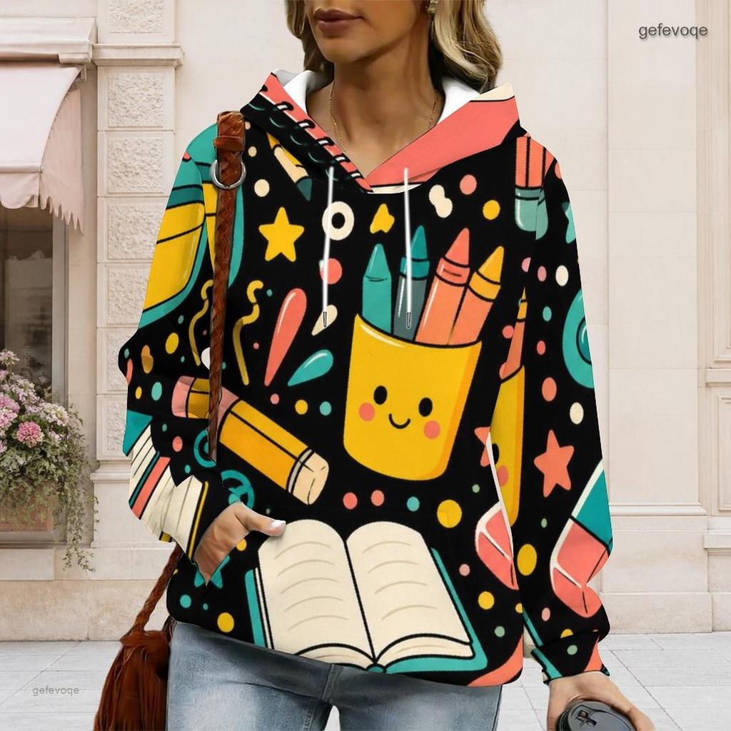 Printed Hoodie for Women Long Sleeve Drawstring Hood Kangaroo Pocket Pullover