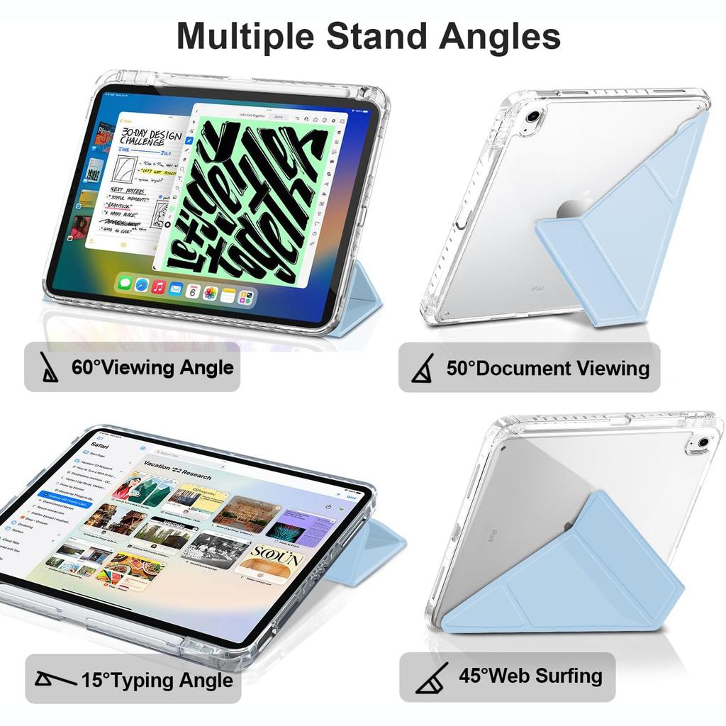 3+Y-fold Flip Clear Cover For iPad Air 4 5 6 7 11 For Air 2 9.7 Pro 11 Mini 6 7 Start Case For 10th 11th Gen 7/8/9 10.2