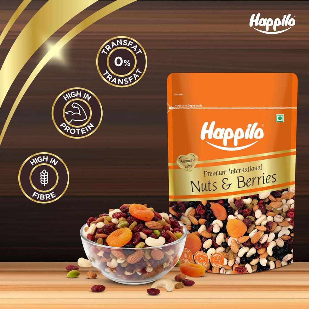 Смесь орехов и ягод (200 г), Premium International Nuts & Berries,  Happilo