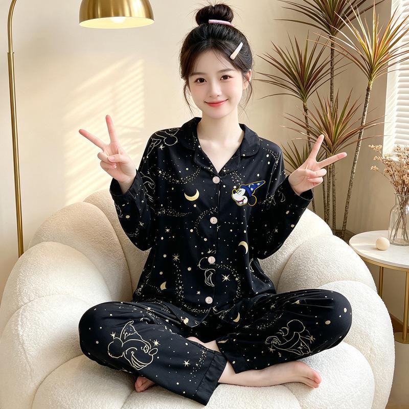 Natal year pajamas women's spring and autumn new imitation cotton long-sleeved red cute cartoon loungewear two-piece set
