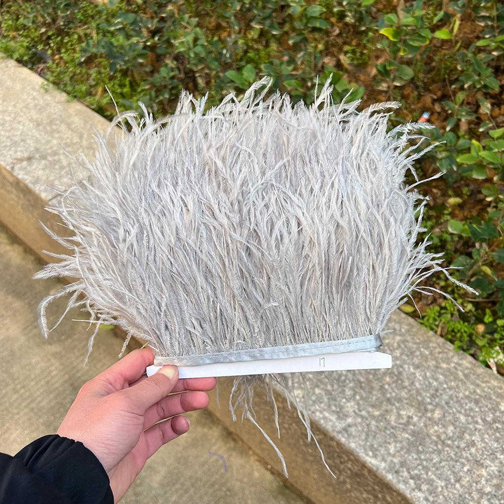 Feather1Meter Natural Ostrich Feathers Trim Fringe 8-10cm Fluffy Real Ostrich Feather Ribbon for Wedding Party Dress Sewing Decoration