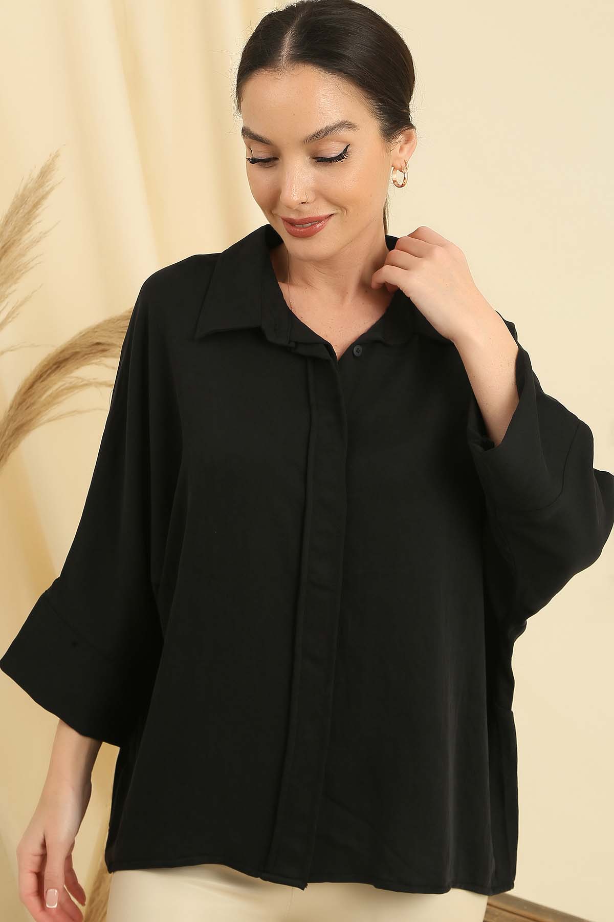 

Рубашка из импортной вискозы с рукавами «летучая мышь» больших размеров STD чёрный