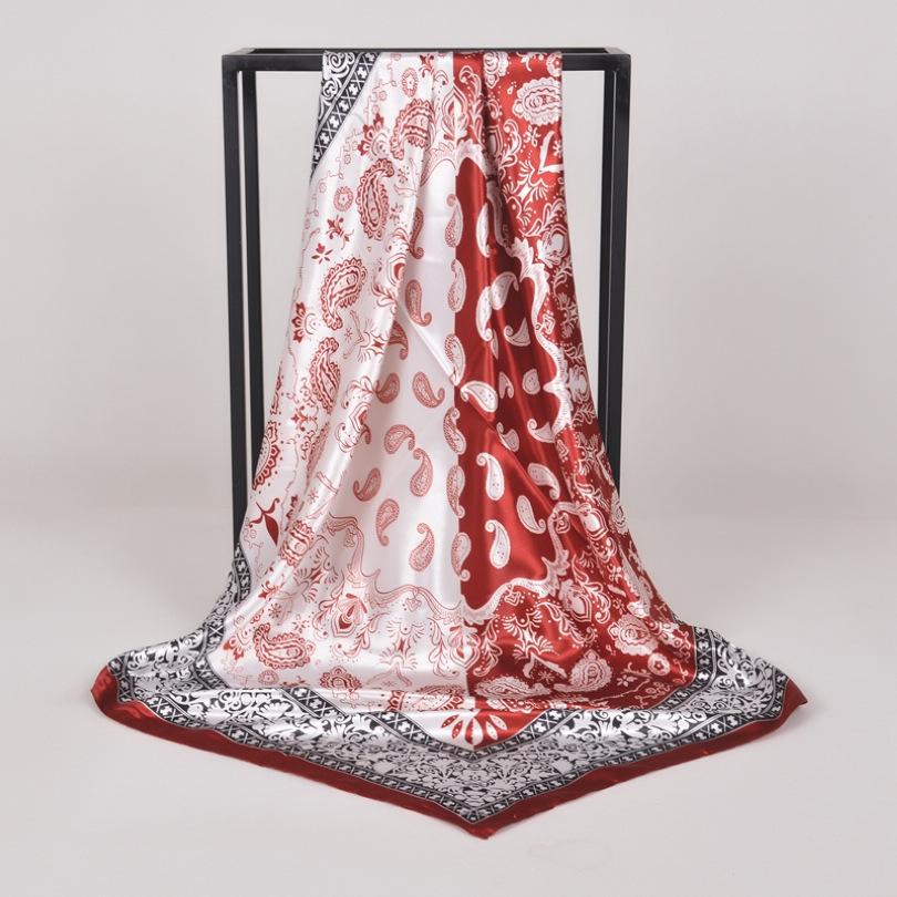 [BYSIFA] Coffee Women Silk Scarf Shawl Winter Elegant Brand Floral Large Square Scarves Wraps Fashion Muslim Head Scarf Blue,Red