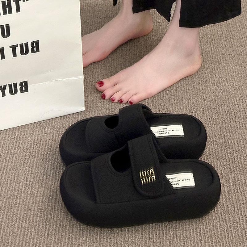 Thick-soled Velcro Cool Slippers for Women's Summer Outer Wear 2025 New Height-increasing Comfortable and Thin One-word Casual Slippers