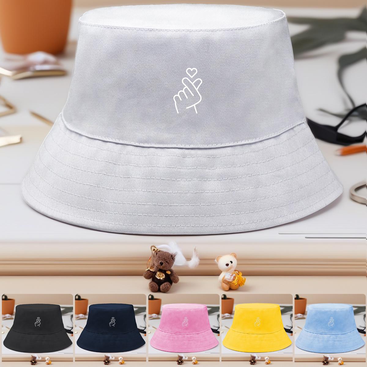 

Finger Heart Gesture Print Bucket Hat , White Lines Fisherman Cap Unisex Fashion Beach Fishing Hat as the picture синій