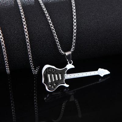 Guitar Pendant Titanium Steel Necklace Men's Hip-hop Fashion with The Trend of Men's Necklace Women's Necklace.