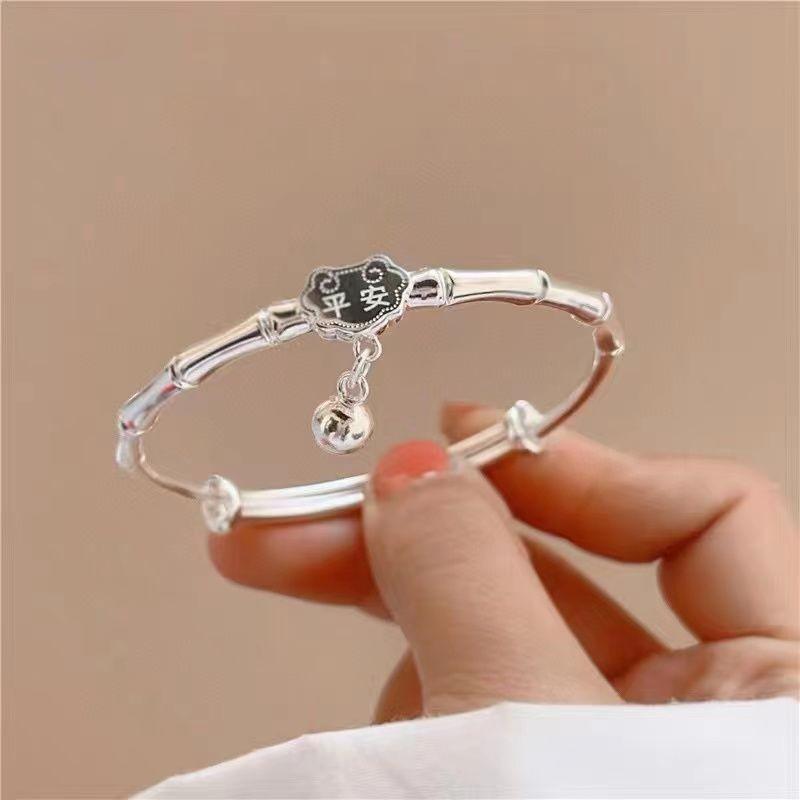 Zuyin 999.9 National Style Safe Ruyi Lock Bag Bamboo Knot Push Pull Bracelet Pure Silver Solid Ruyi Lock Valentine's Day Gift