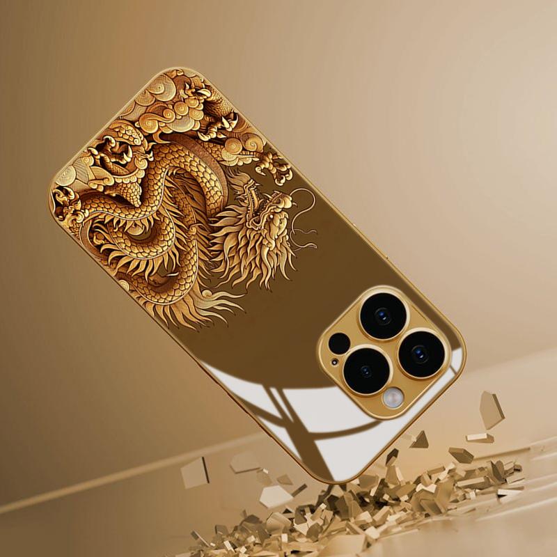 Chinese Style Golden Dragon Tempered Glass Phone Case For Samsung Galaxy S26 Ultra S25 S24 S23 Plus S25 FE Hard Protect Cover