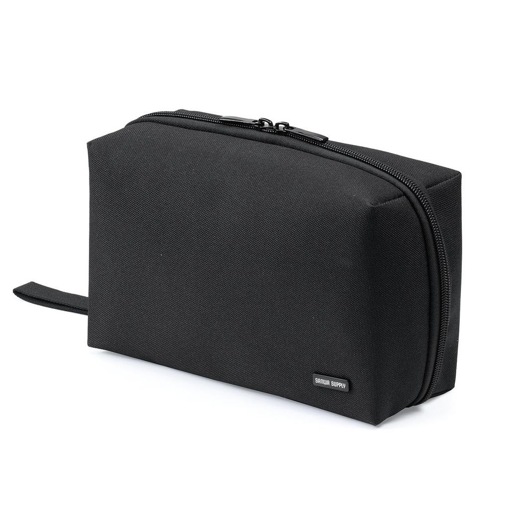 Sanwa Direct Gadget Large Freestanding Travel Pouch, Capacity, Double-Size, Accordion-Style, Pouch, Black, 200-BAGIN034BK
