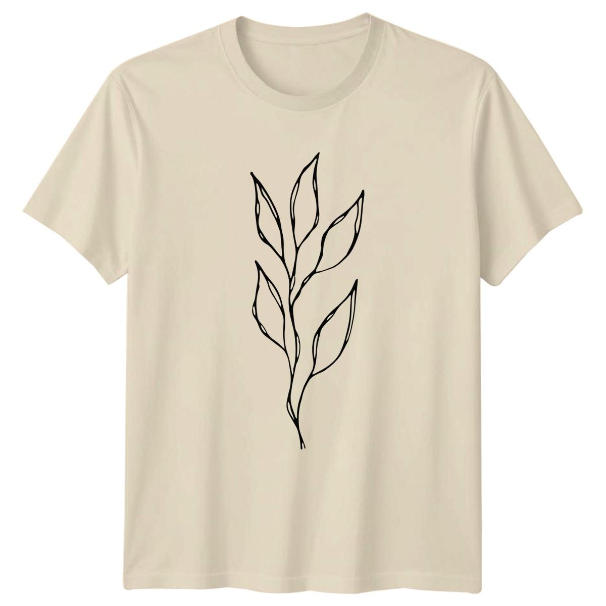 Hand Drawn Botanical Leaf Branch T-Shirt Minimalist Art Nature Gift XXXXL