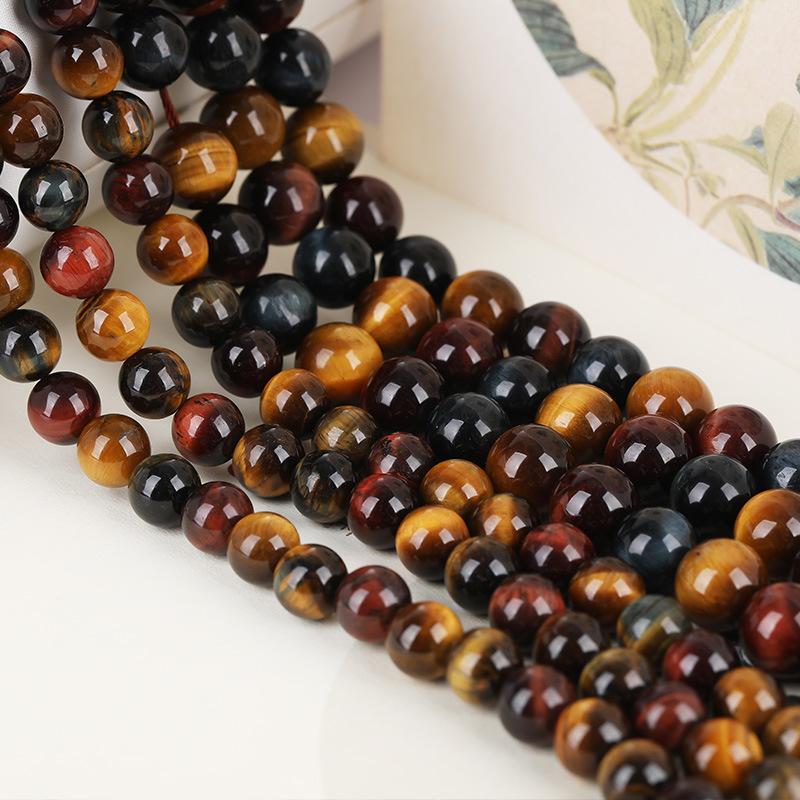 Natural Crystal Three-Color Tiger Eye Stone Color Tiger Eye Loose Beads Beaded Round Bead Diy Bracelet Bracelet Long Chain