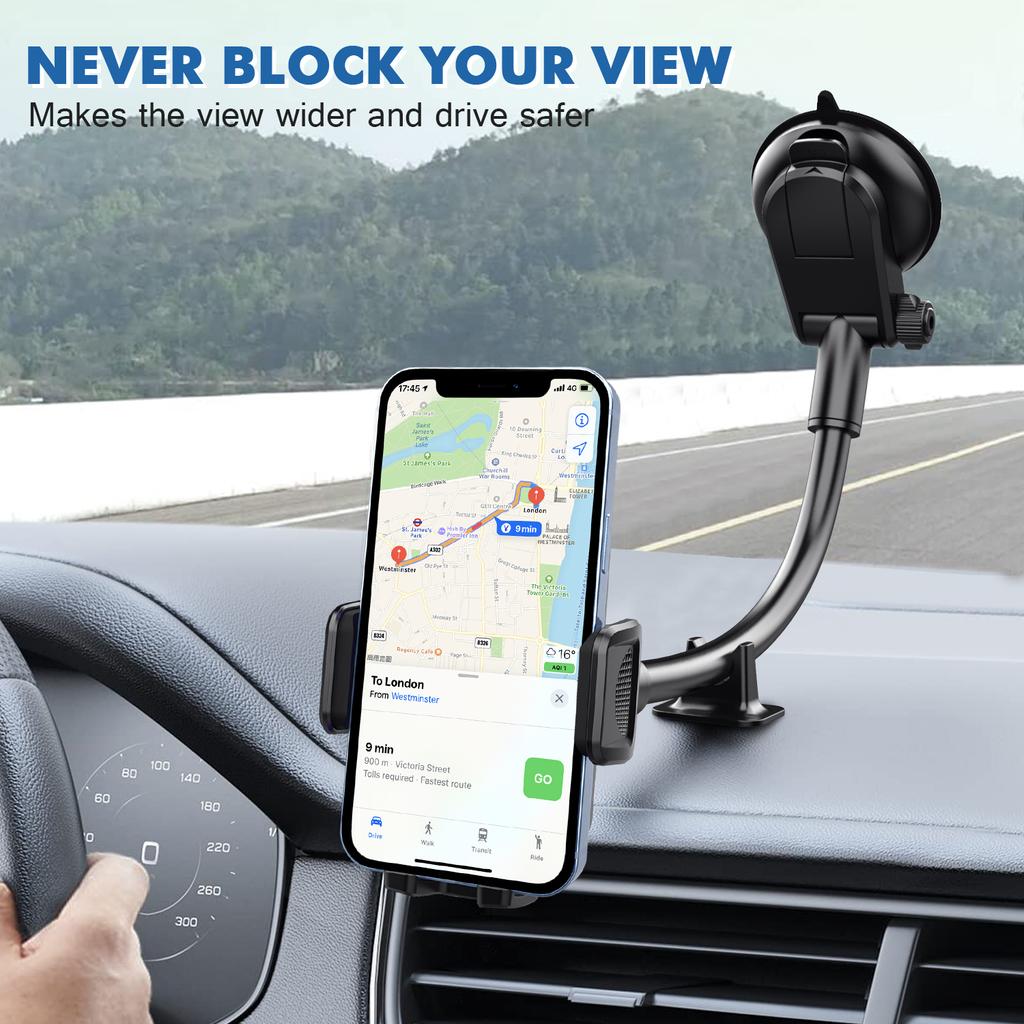 ML201 Gooseneck Car Phone Holder Suction Cup Windshield Phone Mount with Flexibile Long Arm