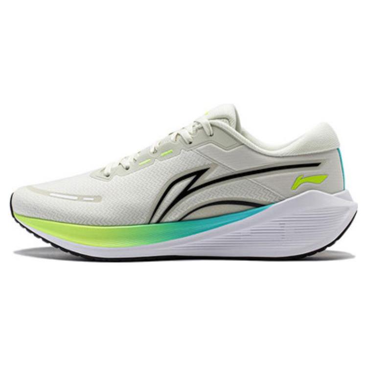 New LiNing Wave V2 Cushioning, Slip Resistant, And Abrasion Resistant Low Top Casual Running Shoes Men's White Green ARST053-4