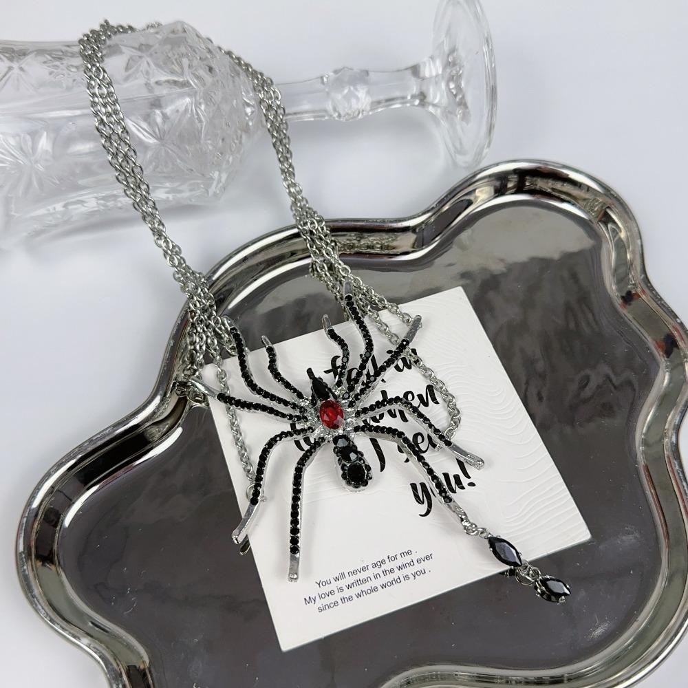 Punk Personality Simulation Rhinestone Black Spider Tassel Multi-layered Necklace for Women Halloween Collar Chain Jewelry Gifts