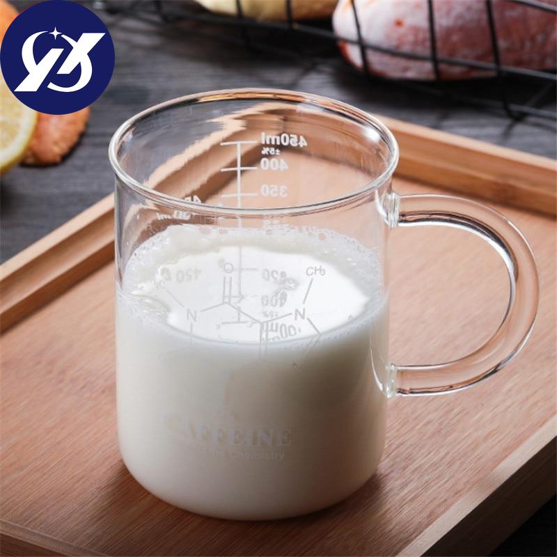 450ml Glasbecher Becher Milch Frühstück Kaffeetasse gh Hochtemperaturbeständige Tasse mit Skala Trinkgeschirr
