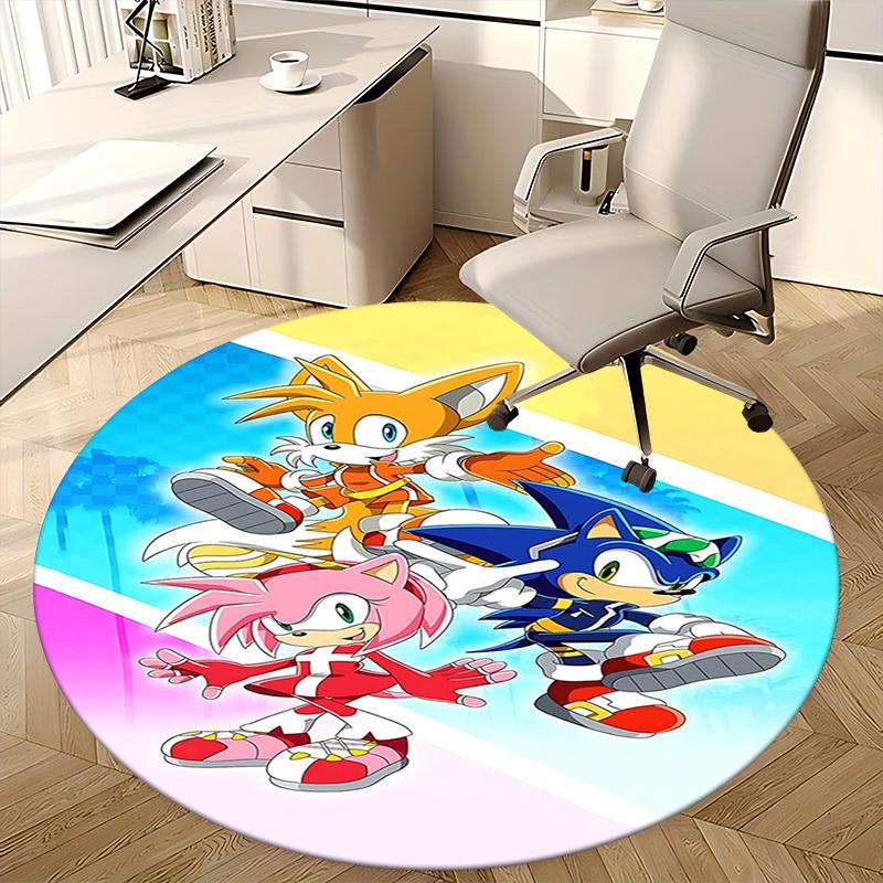 1pc Sonic, Tails & Amy: Anime Cartoon Design Round Carpet Office Chair Mat, NonSlip Rug for Home Decor