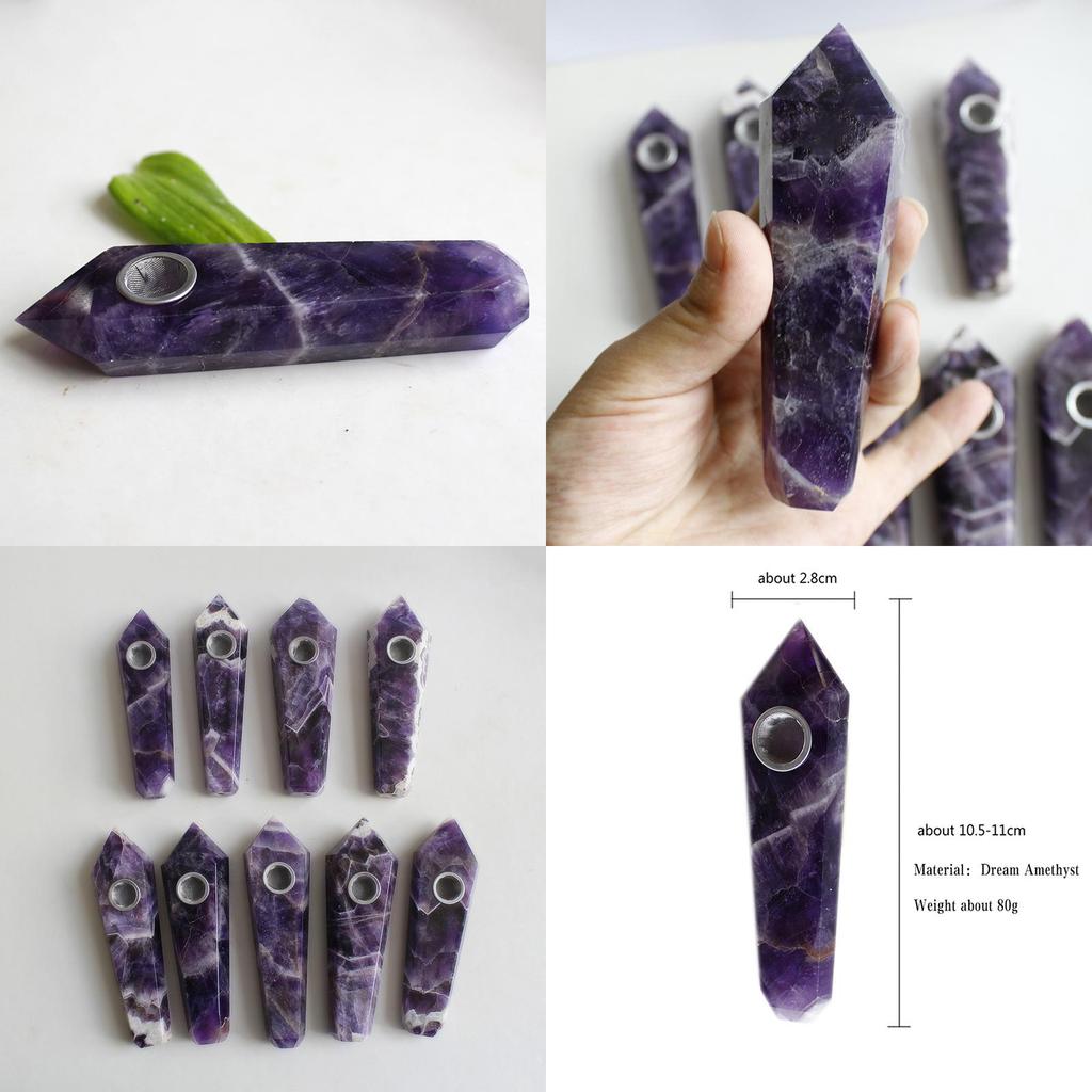 Natural Dreamy Amethyst Smoking Pipes Elegant Quartz Crystal Point Obelisk Wand