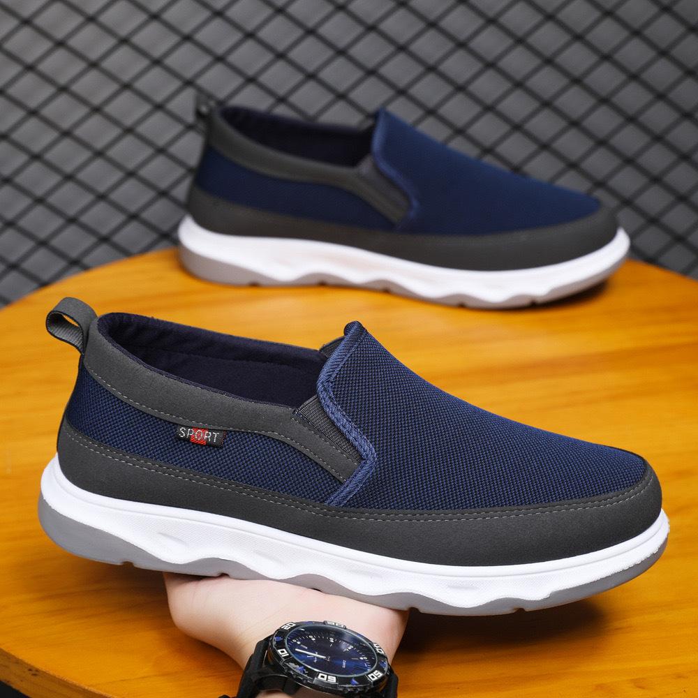 

Мужские парусиновые туфли старые пекинские туфли для спорта и отдыха корейская версия трендовая мода дышащая однопедальная ленивая обувь мужская обувь 44 темно-синий