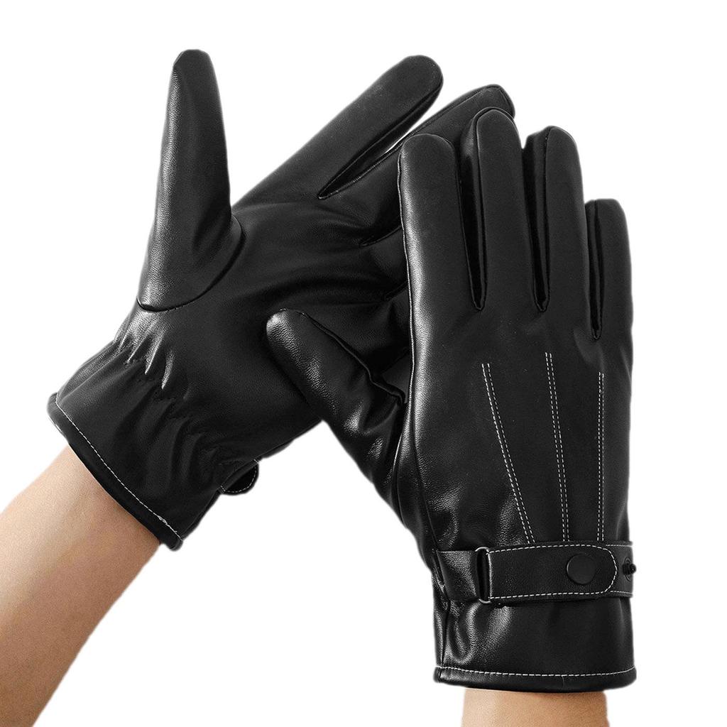 Men's Winter Leather Touchscreen Cycling Gloves - Thick, Windproof, and Warm