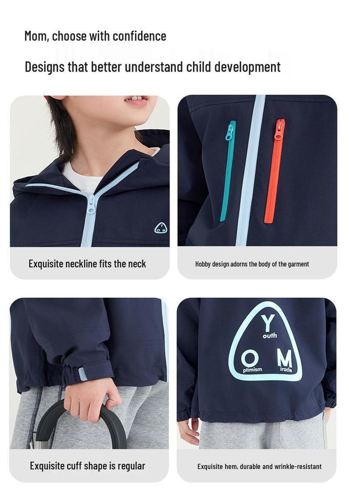 Children's 2026 Autumn Stylish Hooded Windbreaker - Outdoor Sports Jacket In Solid Color