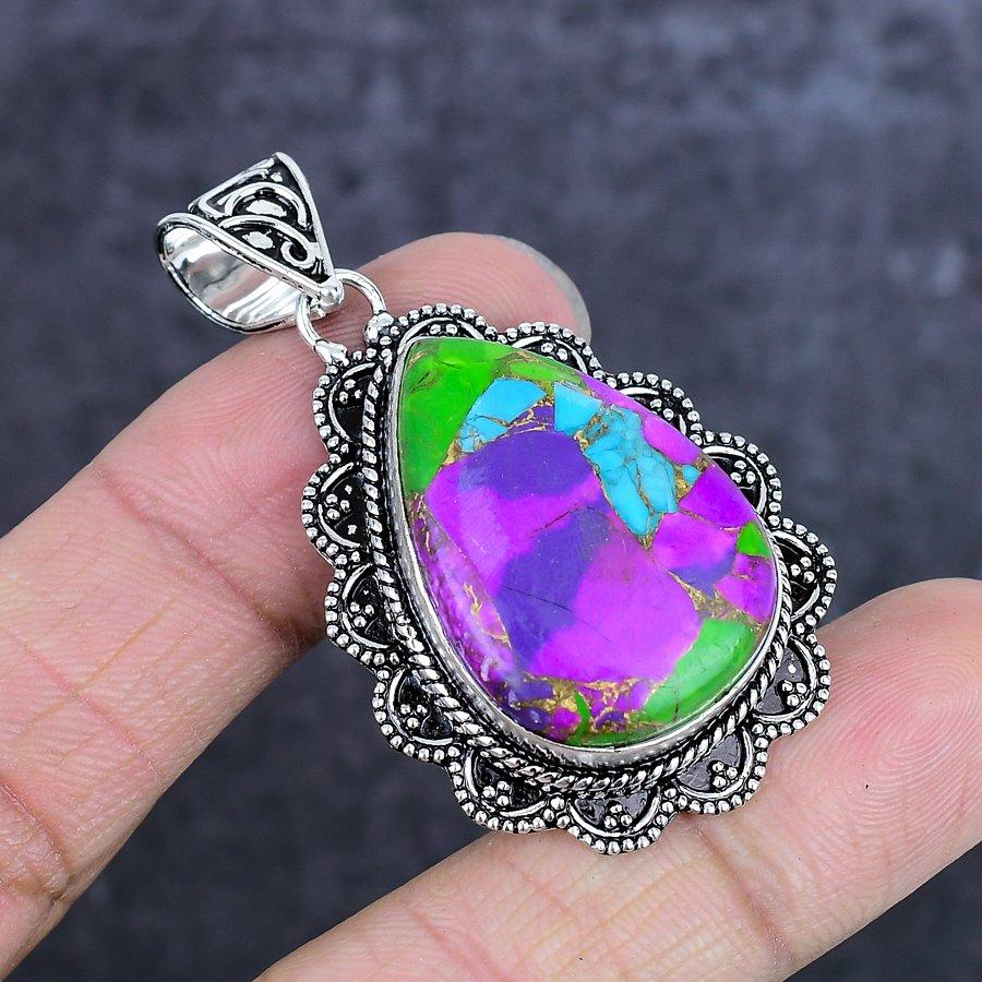 Natural Cotton Candy Turquoise 925 Sterling Silver Jewelry Pendant 2.13" ETC-14066