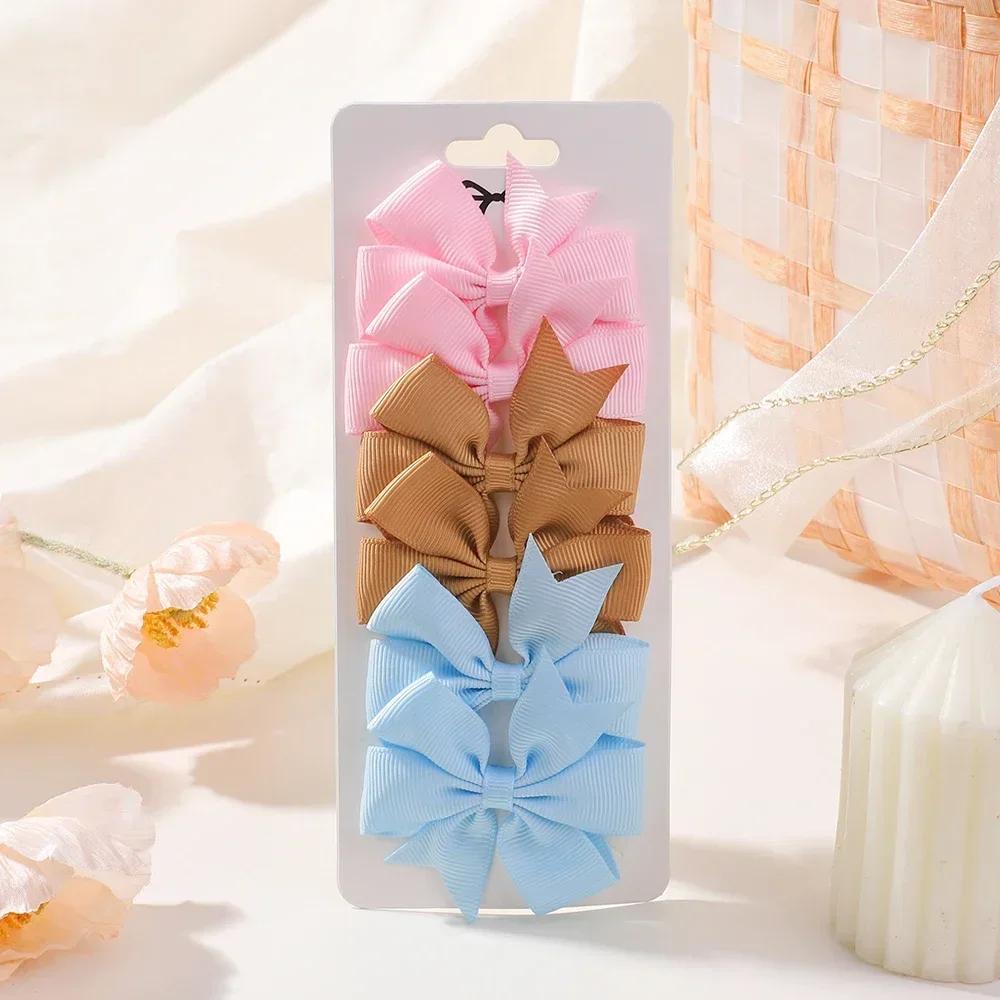 RAINBOW BOWS 6Pcs/lot 2inch Solid Ribbon Bowknot Hair Clips for Girls Cheer Bows Hairpin Barrettes Childrens Hair Accessories