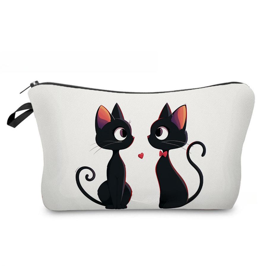 Women Black Cat Print Cosmetic Bag Toiletries Organize Travel Storage Case 6964 KTB