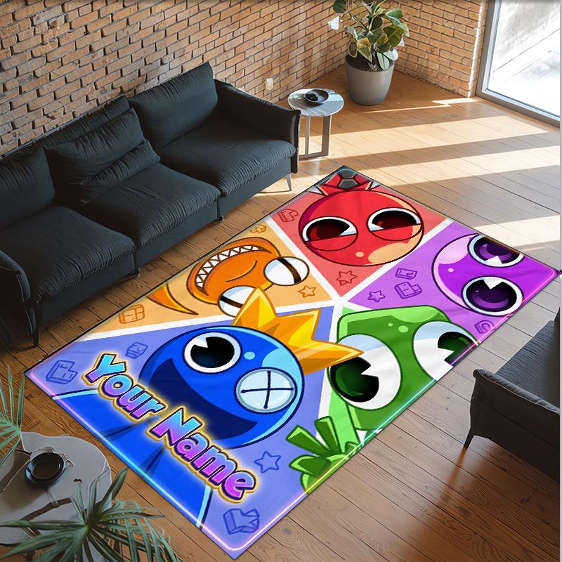 Personalized Crystal Velvet Carpet Custom Name Text,Rainbow Friends Anti Slip Area Rug For Home Decoration