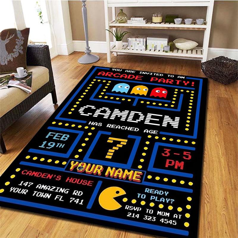 Pac-Man Custom Name Carpet Rug for Living Room Bedroom Home Sofa Decoration,Kids play Non-slip Floor Mat