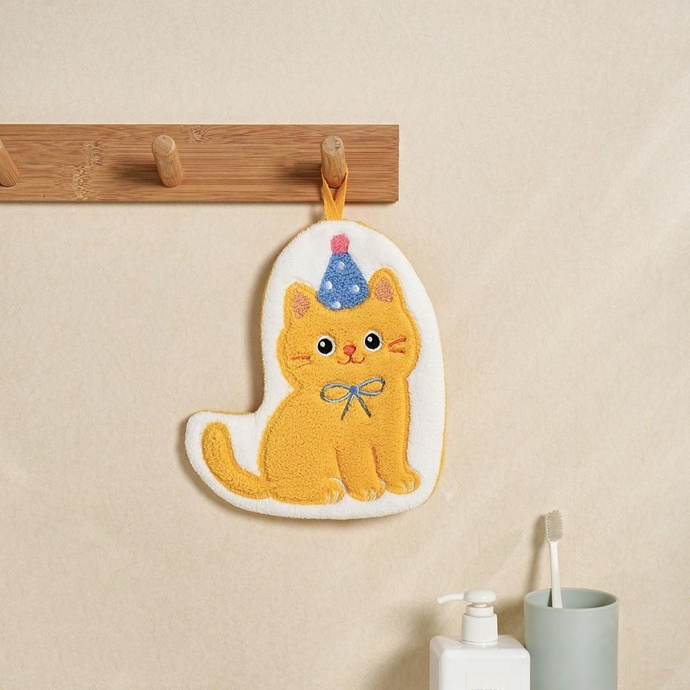 Cute Cat Hanging Hand Towel Coral Fleece Strong Water Absorption Handkerchief Towel Thickened Cartoon Bathroom Kerchief