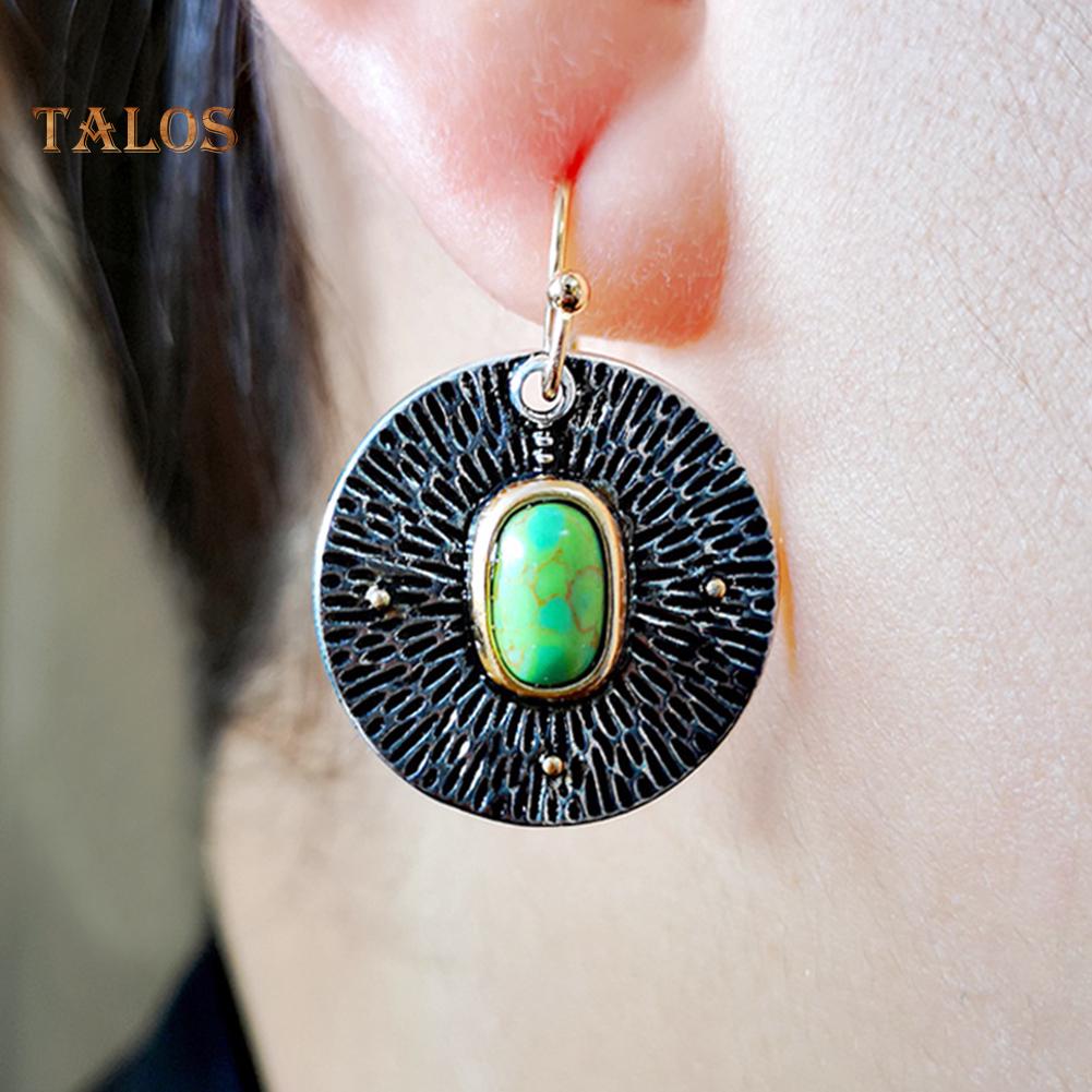TJ Mulheres Faux Turquesa Incrustada Rodada Dangle Drop Hook Brincos Jóias Presente